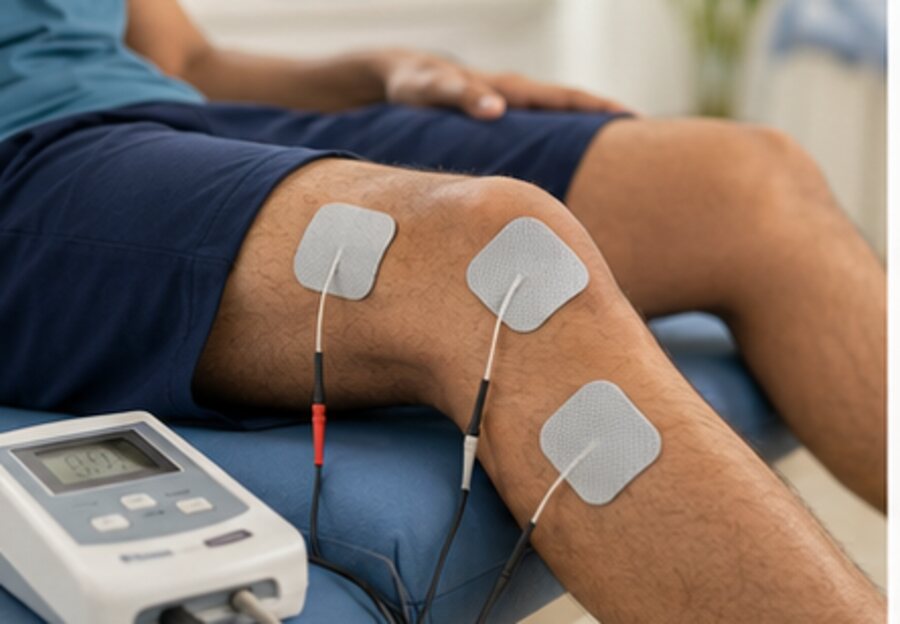 Electrotherapy using TENS pads on the knee