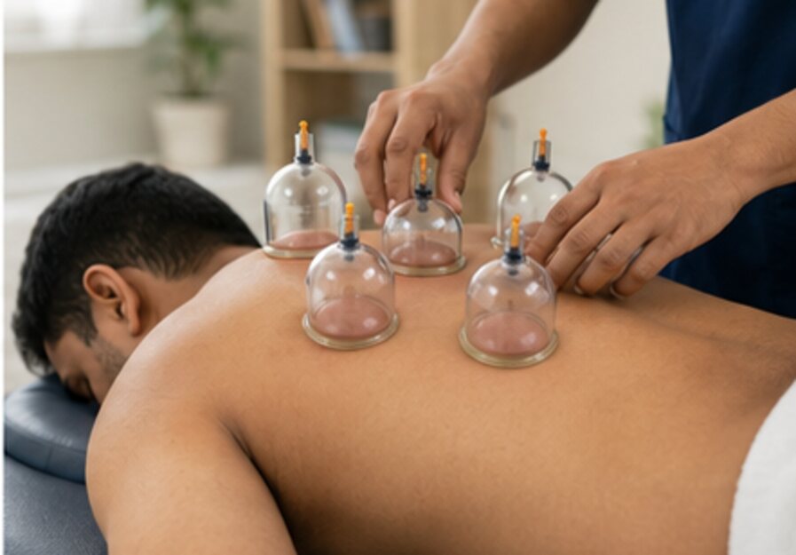 Professional cupping therapy on the upper back
